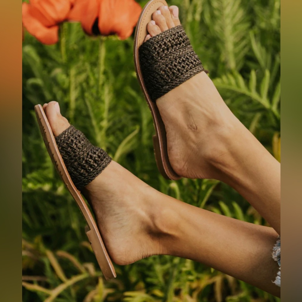 Roolee Black Woven Slip-On Sandals